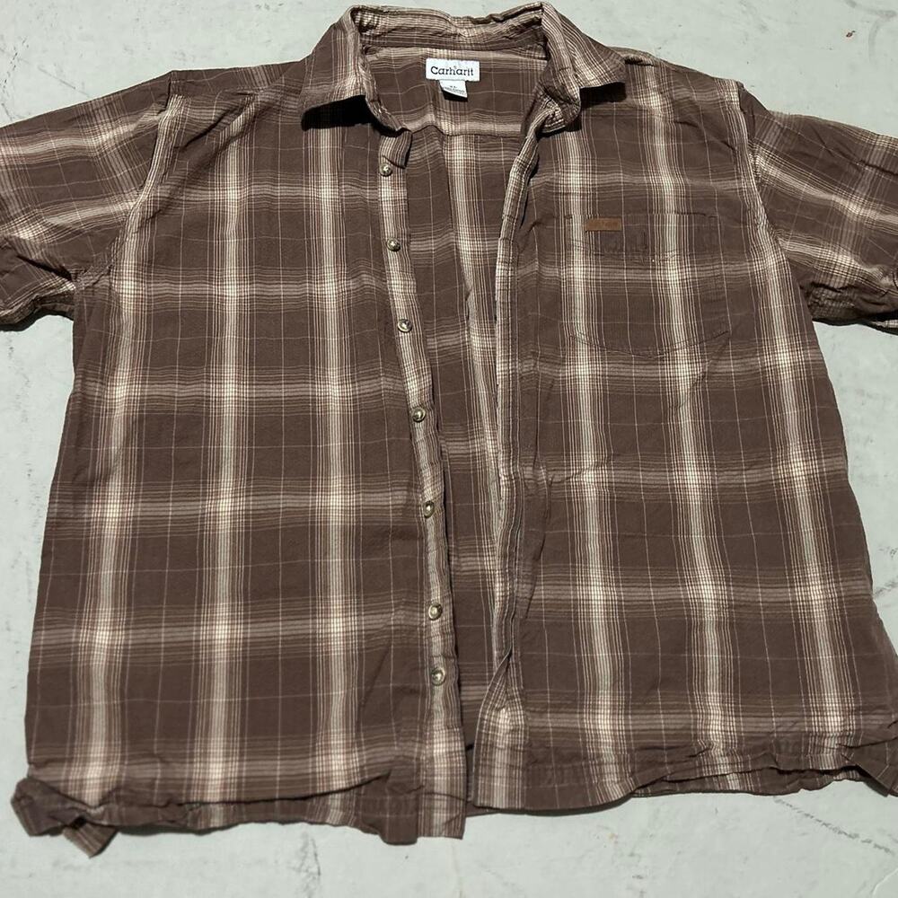 **Carhartt Men's Brown Plaid Short Sleeve Shirt**